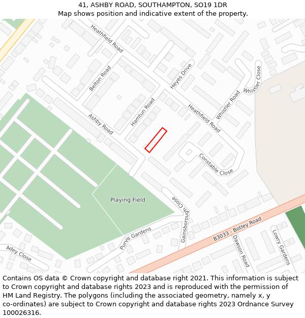 41, ASHBY ROAD, SOUTHAMPTON, SO19 1DR: Location map and indicative extent of plot