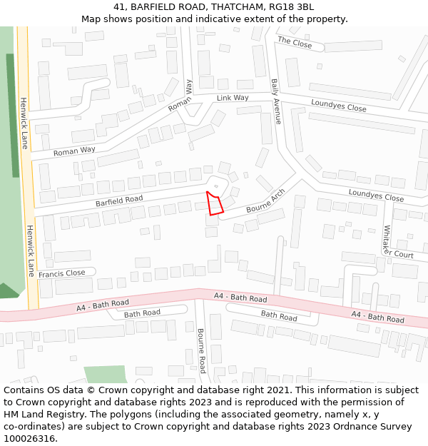 41, BARFIELD ROAD, THATCHAM, RG18 3BL: Location map and indicative extent of plot