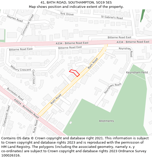 41, BATH ROAD, SOUTHAMPTON, SO19 5ES: Location map and indicative extent of plot