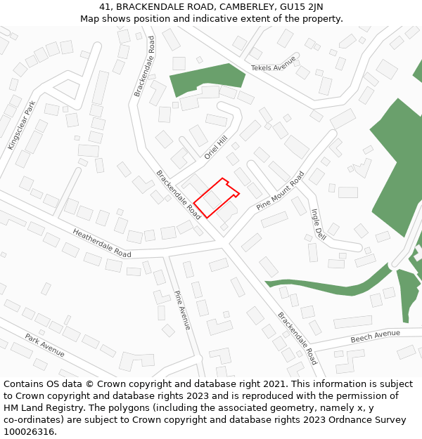 41, BRACKENDALE ROAD, CAMBERLEY, GU15 2JN: Location map and indicative extent of plot