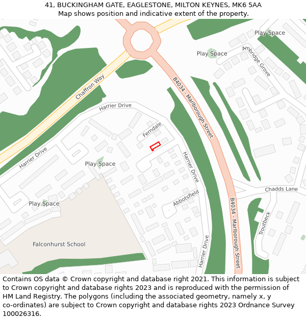 41, BUCKINGHAM GATE, EAGLESTONE, MILTON KEYNES, MK6 5AA: Location map and indicative extent of plot