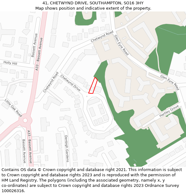 41, CHETWYND DRIVE, SOUTHAMPTON, SO16 3HY: Location map and indicative extent of plot