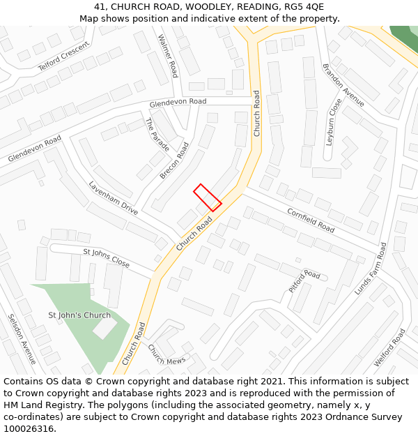 41, CHURCH ROAD, WOODLEY, READING, RG5 4QE: Location map and indicative extent of plot