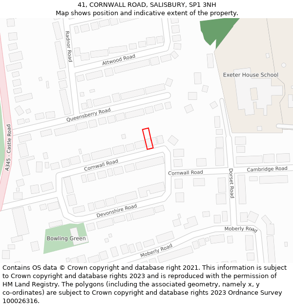 41, CORNWALL ROAD, SALISBURY, SP1 3NH: Location map and indicative extent of plot