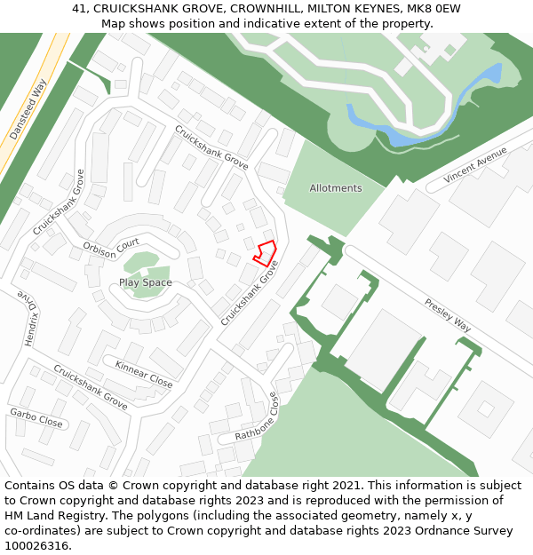 41, CRUICKSHANK GROVE, CROWNHILL, MILTON KEYNES, MK8 0EW: Location map and indicative extent of plot