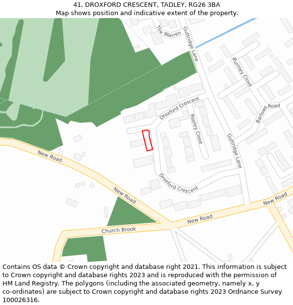 41, DROXFORD CRESCENT, TADLEY, RG26 3BA: Location map and indicative extent of plot