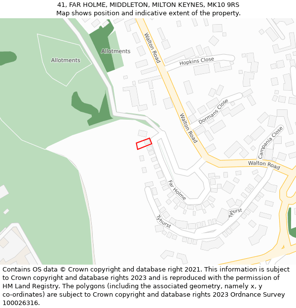41, FAR HOLME, MIDDLETON, MILTON KEYNES, MK10 9RS: Location map and indicative extent of plot