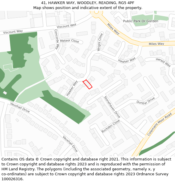 41, HAWKER WAY, WOODLEY, READING, RG5 4PF: Location map and indicative extent of plot