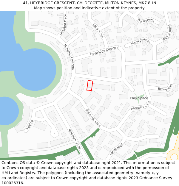 41, HEYBRIDGE CRESCENT, CALDECOTTE, MILTON KEYNES, MK7 8HN: Location map and indicative extent of plot