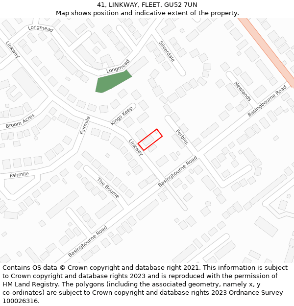 41, LINKWAY, FLEET, GU52 7UN: Location map and indicative extent of plot