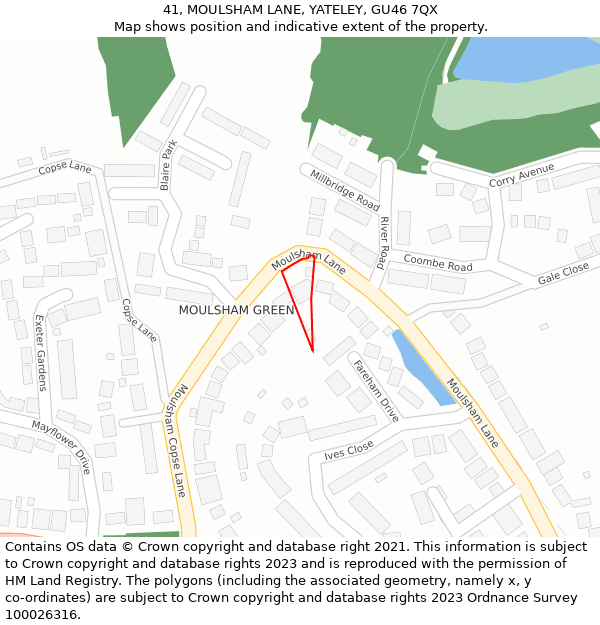 41, MOULSHAM LANE, YATELEY, GU46 7QX: Location map and indicative extent of plot