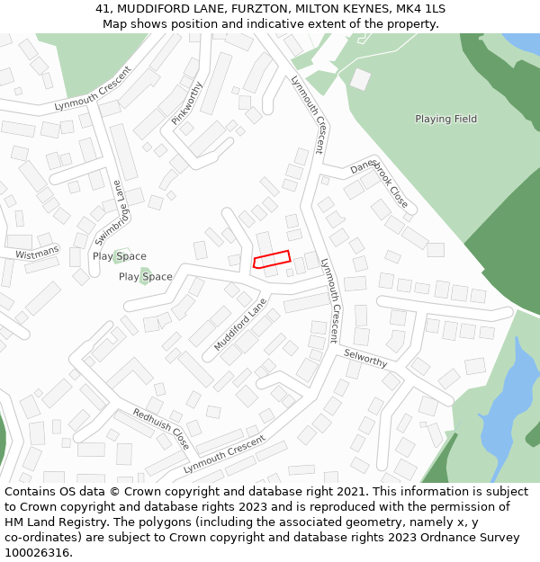 41, MUDDIFORD LANE, FURZTON, MILTON KEYNES, MK4 1LS: Location map and indicative extent of plot