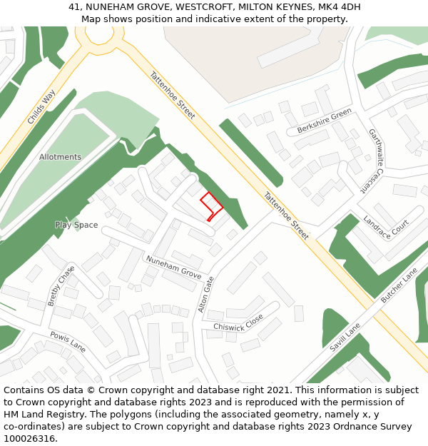 41, NUNEHAM GROVE, WESTCROFT, MILTON KEYNES, MK4 4DH: Location map and indicative extent of plot