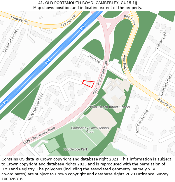 41, OLD PORTSMOUTH ROAD, CAMBERLEY, GU15 1JJ: Location map and indicative extent of plot