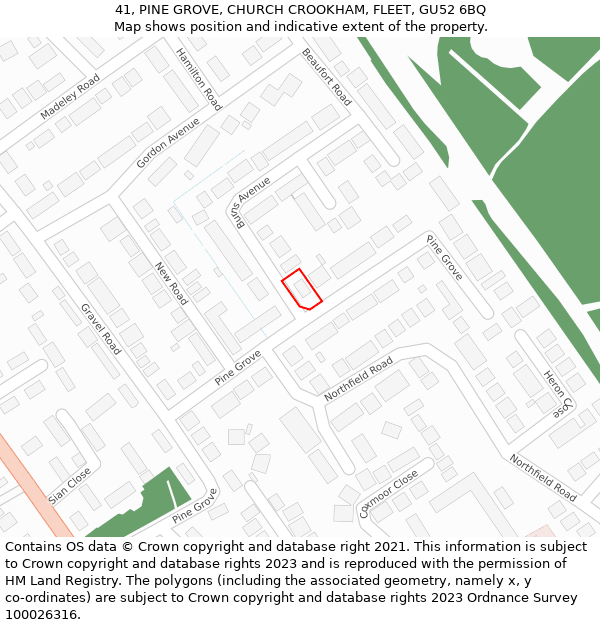 41, PINE GROVE, CHURCH CROOKHAM, FLEET, GU52 6BQ: Location map and indicative extent of plot