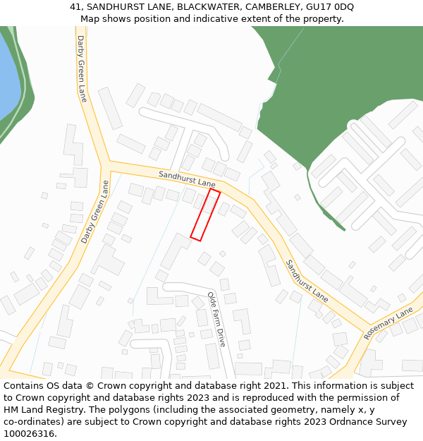 41, SANDHURST LANE, BLACKWATER, CAMBERLEY, GU17 0DQ: Location map and indicative extent of plot