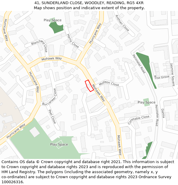 41, SUNDERLAND CLOSE, WOODLEY, READING, RG5 4XR: Location map and indicative extent of plot