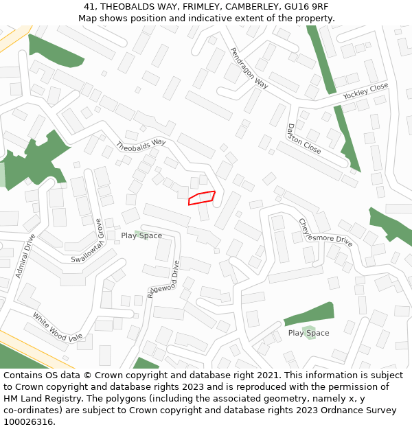 41, THEOBALDS WAY, FRIMLEY, CAMBERLEY, GU16 9RF: Location map and indicative extent of plot