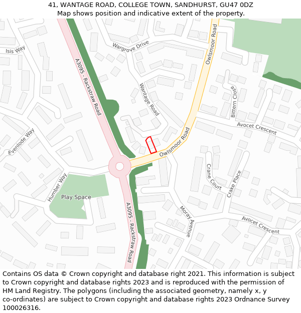 41, WANTAGE ROAD, COLLEGE TOWN, SANDHURST, GU47 0DZ: Location map and indicative extent of plot