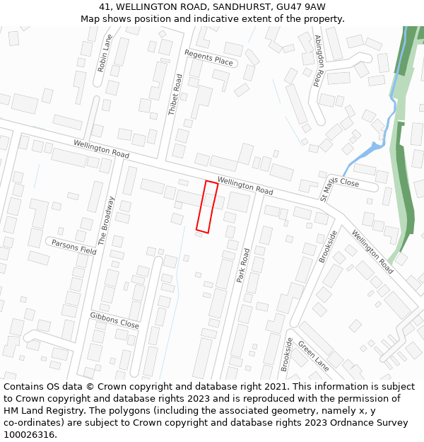 41, WELLINGTON ROAD, SANDHURST, GU47 9AW: Location map and indicative extent of plot