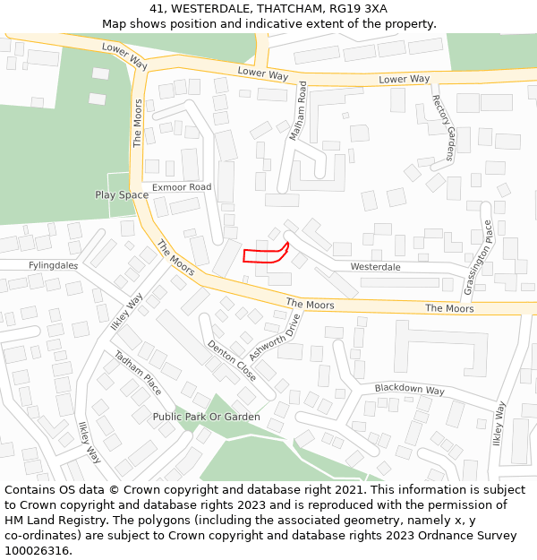 41, WESTERDALE, THATCHAM, RG19 3XA: Location map and indicative extent of plot