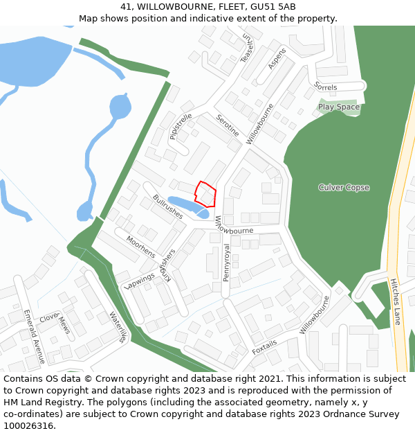 41, WILLOWBOURNE, FLEET, GU51 5AB: Location map and indicative extent of plot