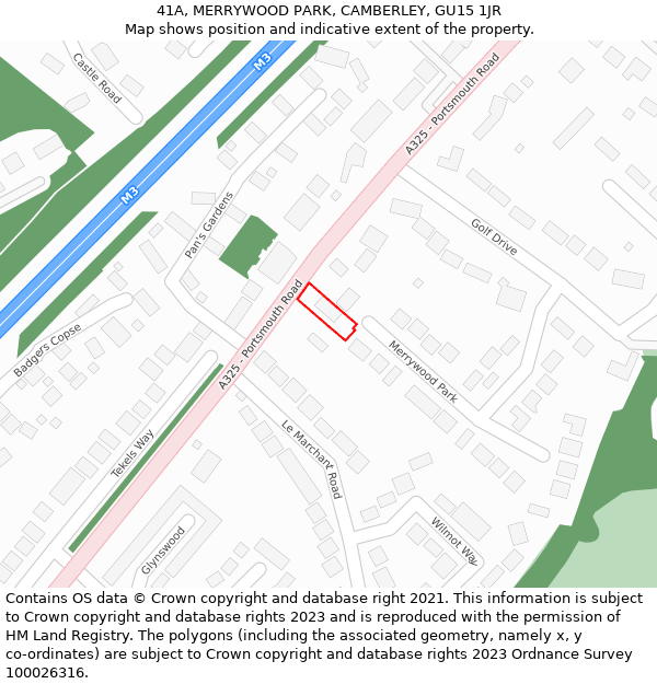 41A, MERRYWOOD PARK, CAMBERLEY, GU15 1JR: Location map and indicative extent of plot