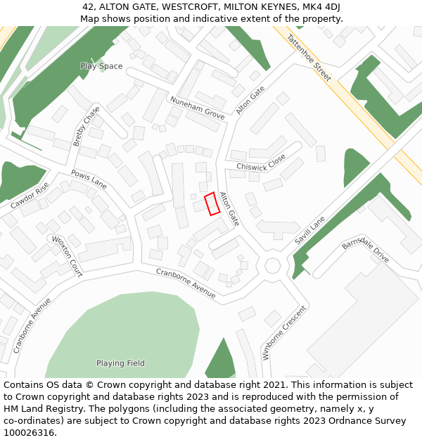 42, ALTON GATE, WESTCROFT, MILTON KEYNES, MK4 4DJ: Location map and indicative extent of plot