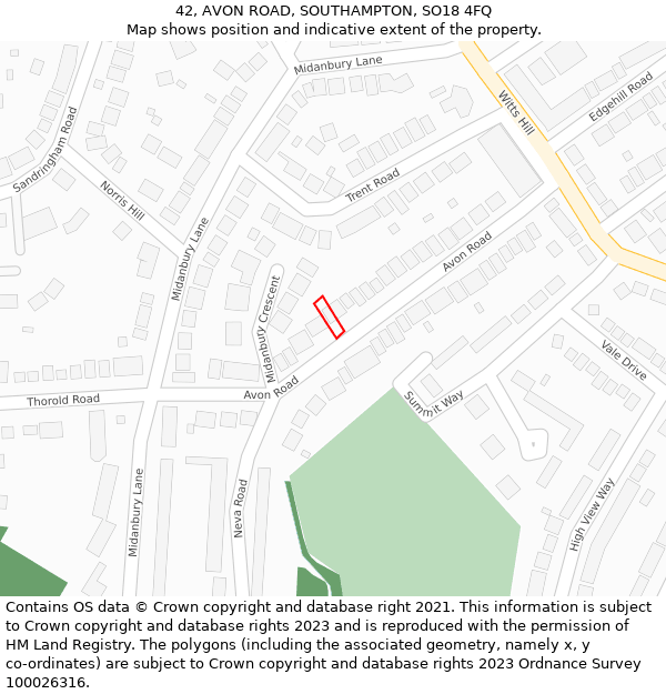 42, AVON ROAD, SOUTHAMPTON, SO18 4FQ: Location map and indicative extent of plot