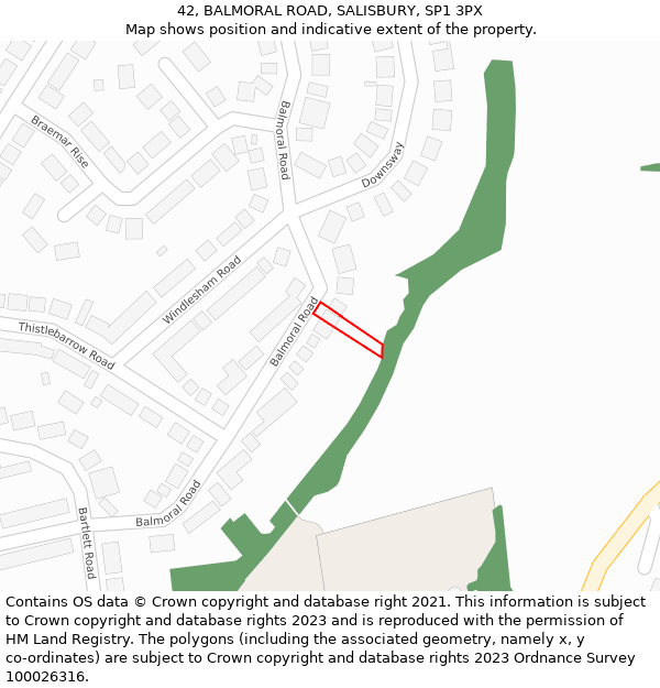 42, BALMORAL ROAD, SALISBURY, SP1 3PX: Location map and indicative extent of plot