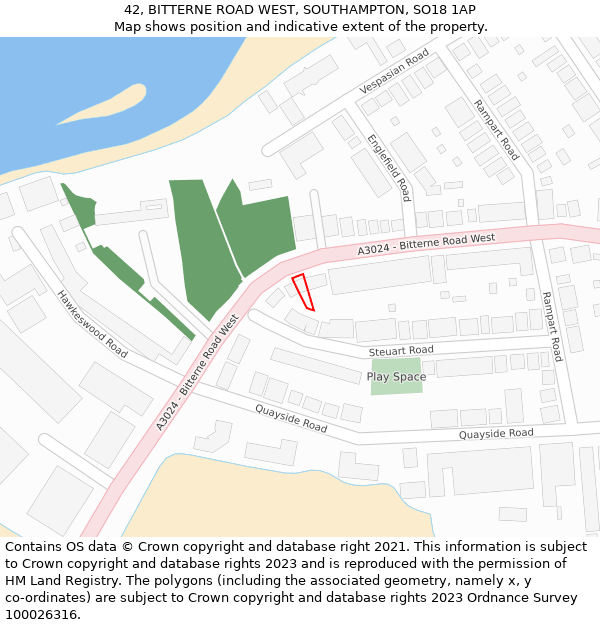 42, BITTERNE ROAD WEST, SOUTHAMPTON, SO18 1AP: Location map and indicative extent of plot