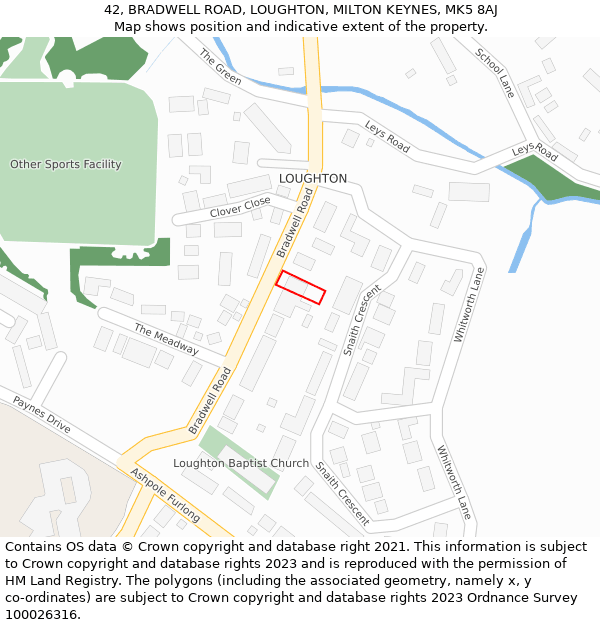 42, BRADWELL ROAD, LOUGHTON, MILTON KEYNES, MK5 8AJ: Location map and indicative extent of plot