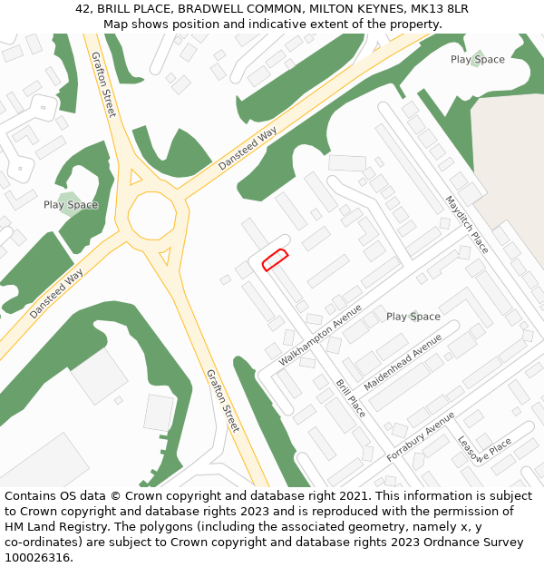 42, BRILL PLACE, BRADWELL COMMON, MILTON KEYNES, MK13 8LR: Location map and indicative extent of plot