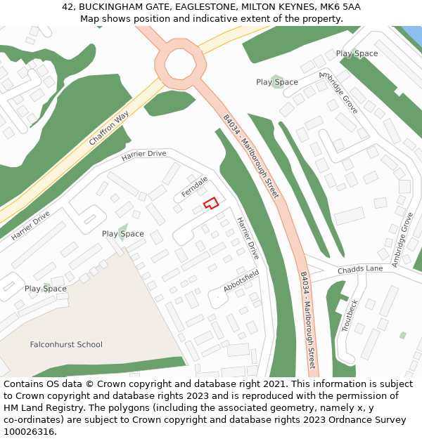 42, BUCKINGHAM GATE, EAGLESTONE, MILTON KEYNES, MK6 5AA: Location map and indicative extent of plot