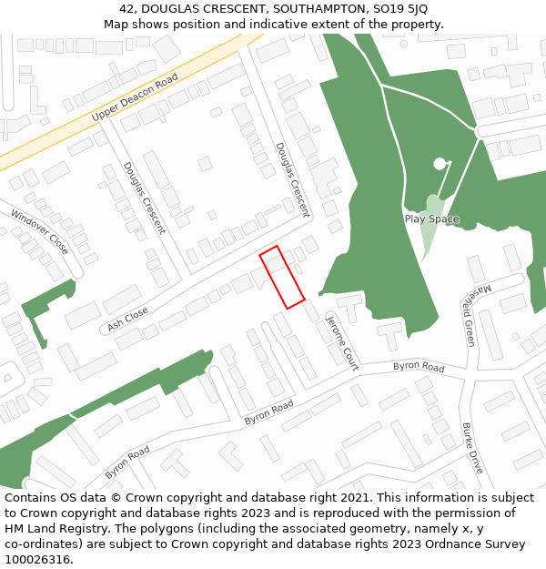 42, DOUGLAS CRESCENT, SOUTHAMPTON, SO19 5JQ: Location map and indicative extent of plot