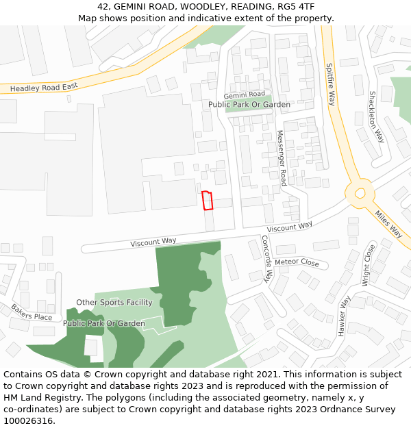 42, GEMINI ROAD, WOODLEY, READING, RG5 4TF: Location map and indicative extent of plot