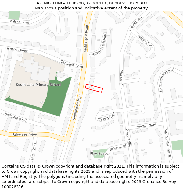 42, NIGHTINGALE ROAD, WOODLEY, READING, RG5 3LU: Location map and indicative extent of plot