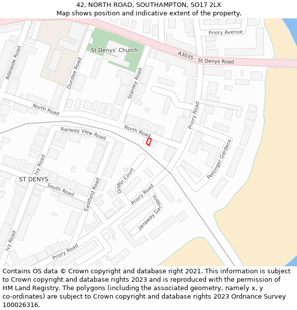 42, NORTH ROAD, SOUTHAMPTON, SO17 2LX: Location map and indicative extent of plot