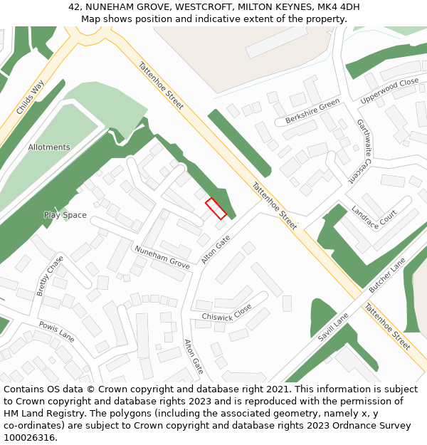 42, NUNEHAM GROVE, WESTCROFT, MILTON KEYNES, MK4 4DH: Location map and indicative extent of plot