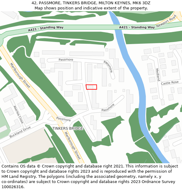 42, PASSMORE, TINKERS BRIDGE, MILTON KEYNES, MK6 3DZ: Location map and indicative extent of plot