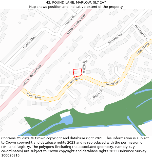 42, POUND LANE, MARLOW, SL7 2AY: Location map and indicative extent of plot