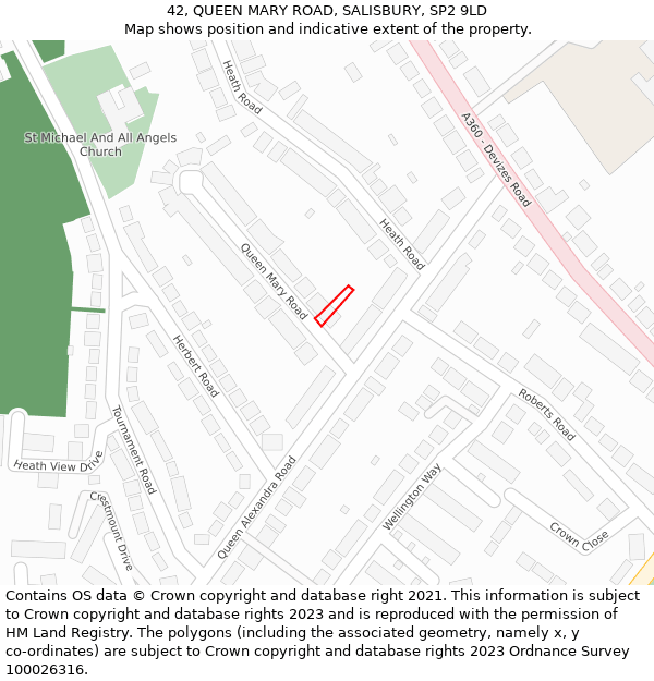 42, QUEEN MARY ROAD, SALISBURY, SP2 9LD: Location map and indicative extent of plot