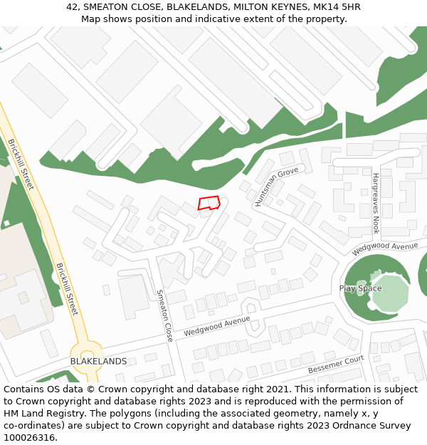 42, SMEATON CLOSE, BLAKELANDS, MILTON KEYNES, MK14 5HR: Location map and indicative extent of plot