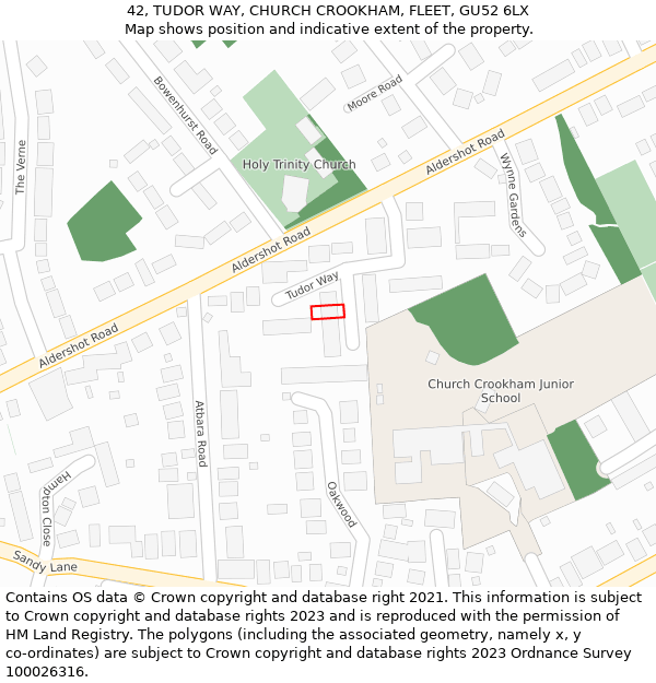 42, TUDOR WAY, CHURCH CROOKHAM, FLEET, GU52 6LX: Location map and indicative extent of plot