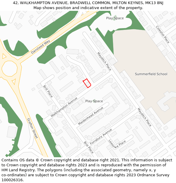 42, WALKHAMPTON AVENUE, BRADWELL COMMON, MILTON KEYNES, MK13 8NJ: Location map and indicative extent of plot