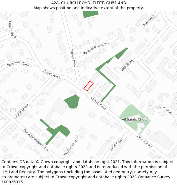 42A, CHURCH ROAD, FLEET, GU51 4NB: Location map and indicative extent of plot