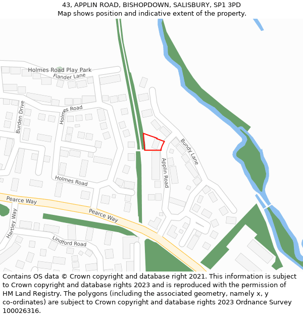 43, APPLIN ROAD, BISHOPDOWN, SALISBURY, SP1 3PD: Location map and indicative extent of plot