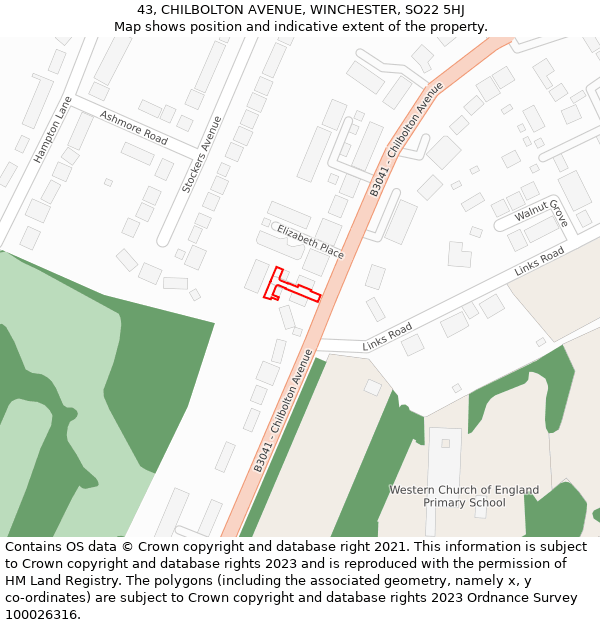43, CHILBOLTON AVENUE, WINCHESTER, SO22 5HJ: Location map and indicative extent of plot