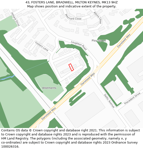 43, FOSTERS LANE, BRADWELL, MILTON KEYNES, MK13 9HZ: Location map and indicative extent of plot