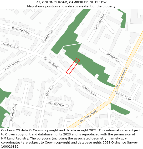43, GOLDNEY ROAD, CAMBERLEY, GU15 1DW: Location map and indicative extent of plot